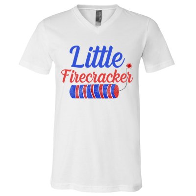 Little Firecracker Funny 4th Of July V-Neck T-Shirt