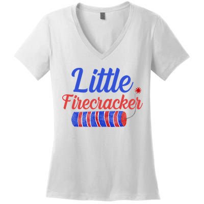 Little Firecracker Funny 4th Of July Women's V-Neck T-Shirt