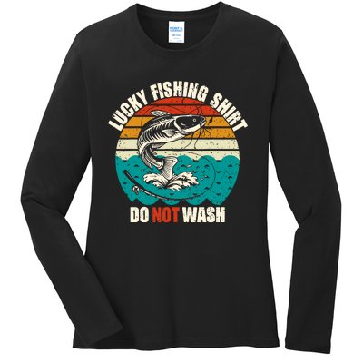 Lucky Fishing Funny Catfish Ladies Long Sleeve Shirt