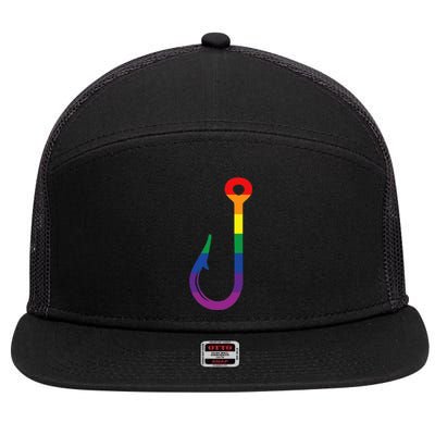 Lgbt Flag Fishing Hook Gay Angler Queer Pride Rainbow 7 Panel Mesh Trucker Snapback Hat