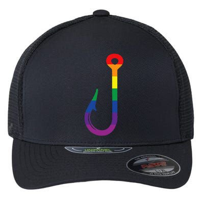 Lgbt Flag Fishing Hook Gay Angler Queer Pride Rainbow Flexfit Unipanel Trucker Cap