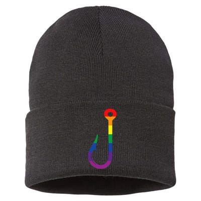 Lgbt Flag Fishing Hook Gay Angler Queer Pride Rainbow Sustainable Knit Beanie