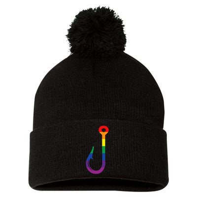 Lgbt Flag Fishing Hook Gay Angler Queer Pride Rainbow Pom Pom 12in Knit Beanie