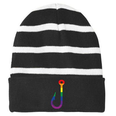 Lgbt Flag Fishing Hook Gay Angler Queer Pride Rainbow Striped Beanie with Solid Band