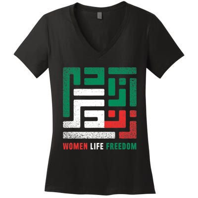  Life Freedom Free Iran Women's V-Neck T-Shirt