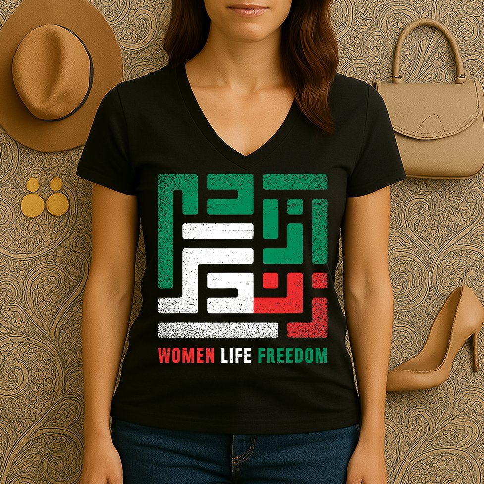  Life Freedom Free Iran Women's V-Neck T-Shirt