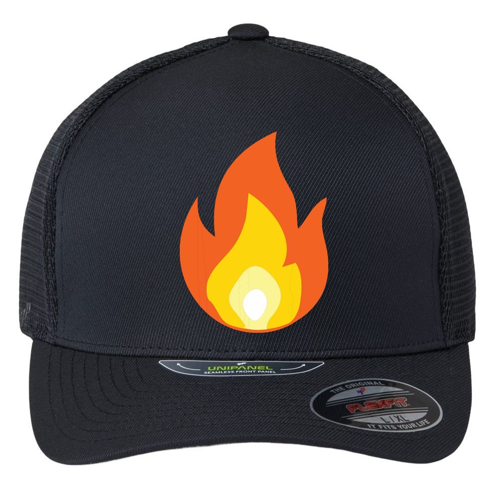 Lit Fire Flame Hot Burning Beach Flexfit Unipanel Trucker Cap