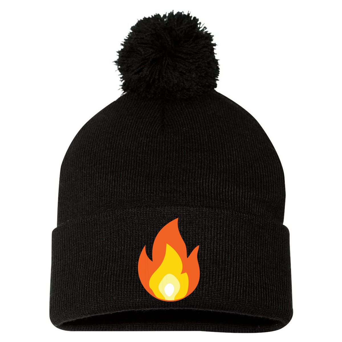 Lit Fire Flame Hot Burning Beach Pom Pom 12in Knit Beanie
