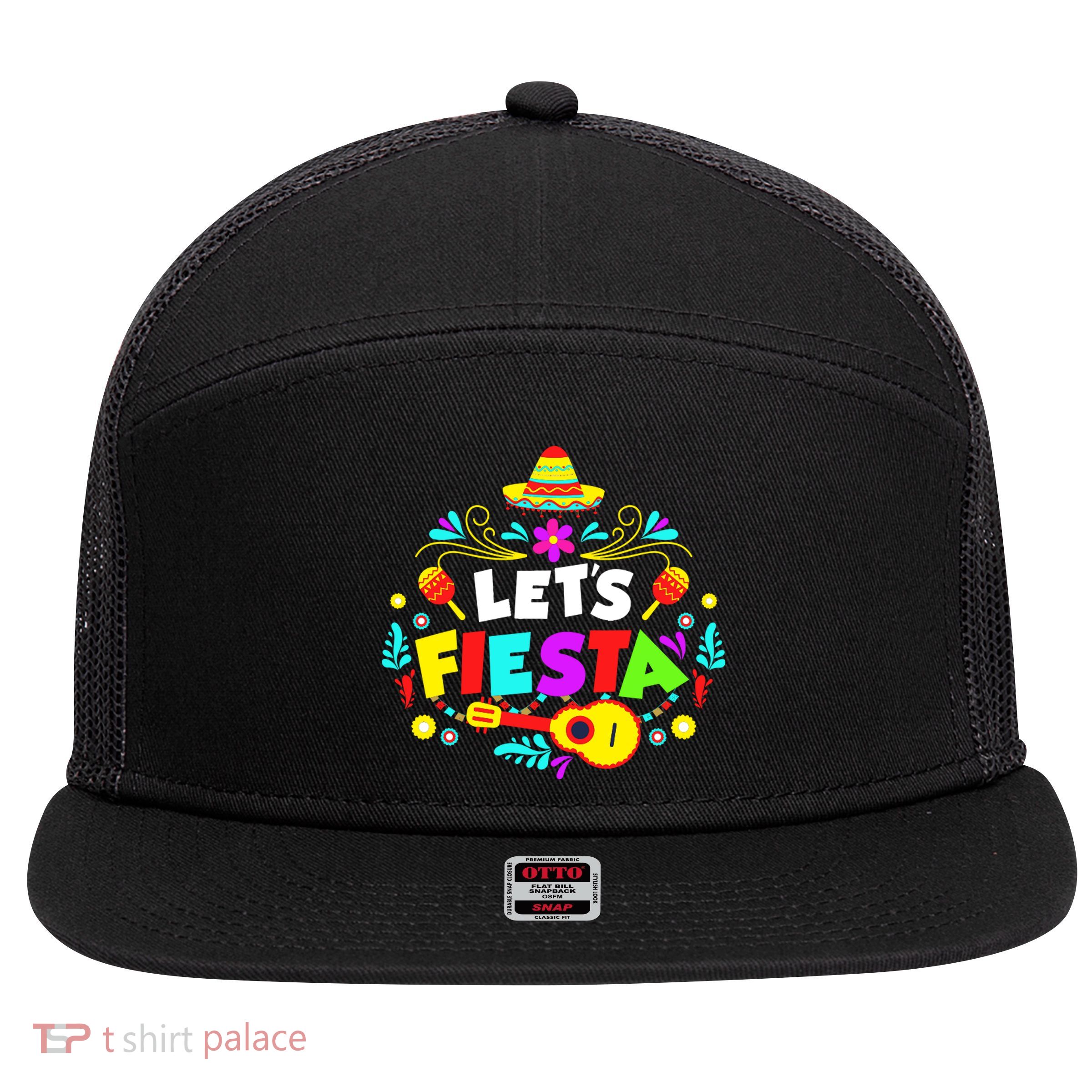 Let's Fiesta Funny Cinco De Mayo 7 Panel Mesh Trucker Snapback Hat