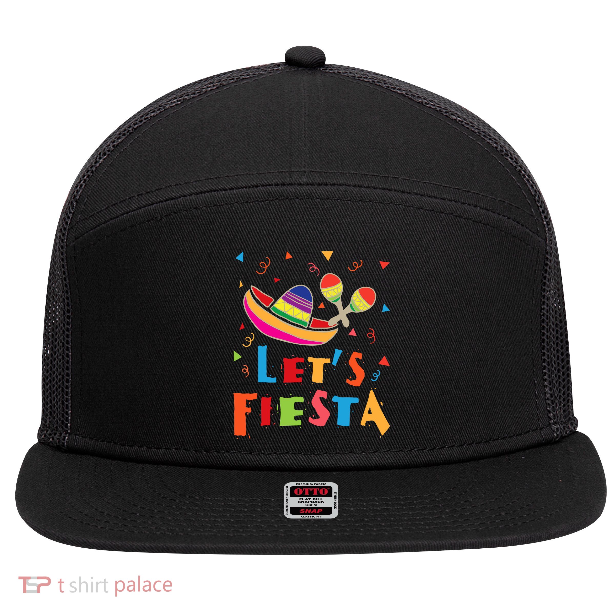 Let's Fiesta Funny Cinco De Mayo 7 Panel Mesh Trucker Snapback Hat