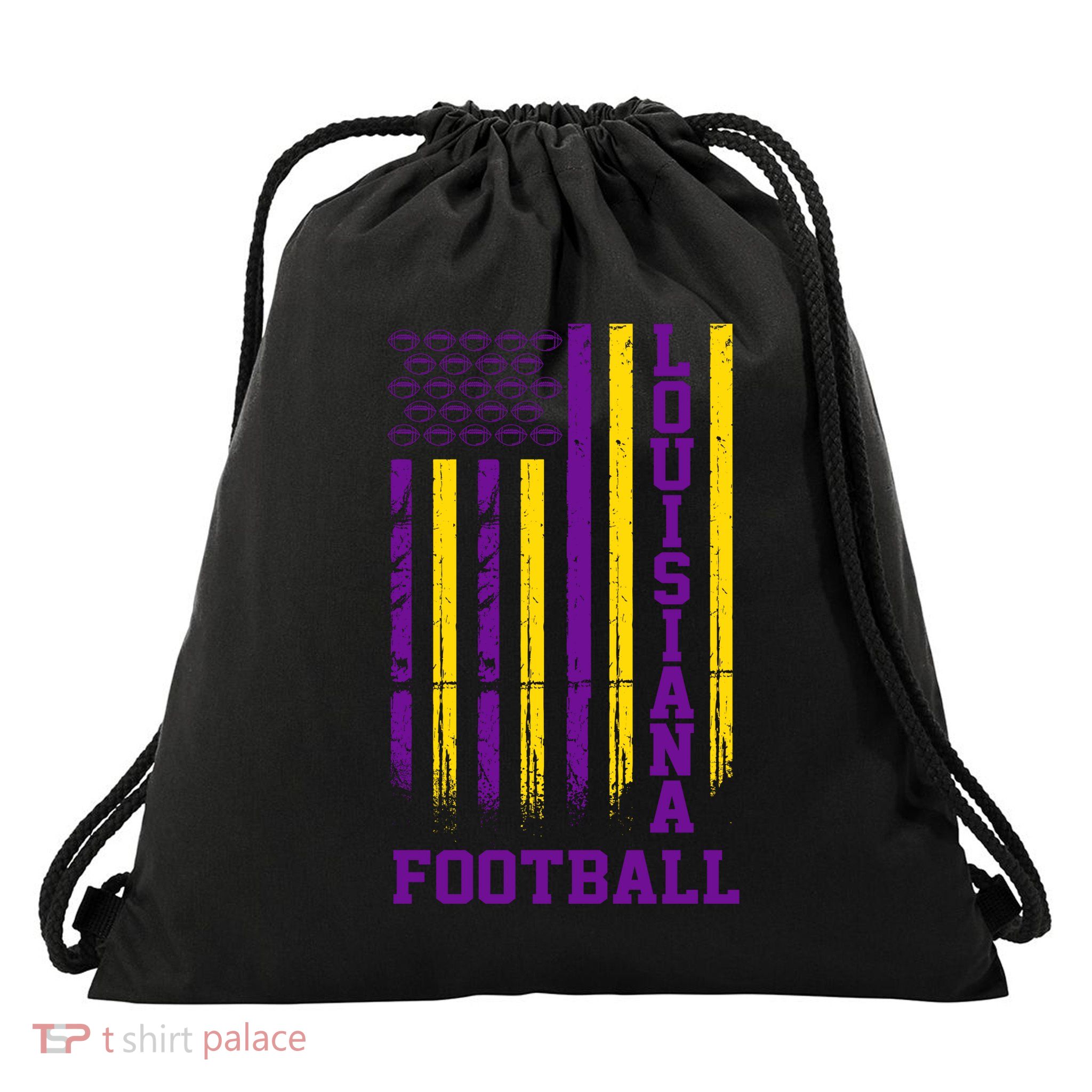 Louisiana Football Fan American Flag Drawstring Bag