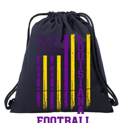 Louisiana Football Fan American Flag Drawstring Bag