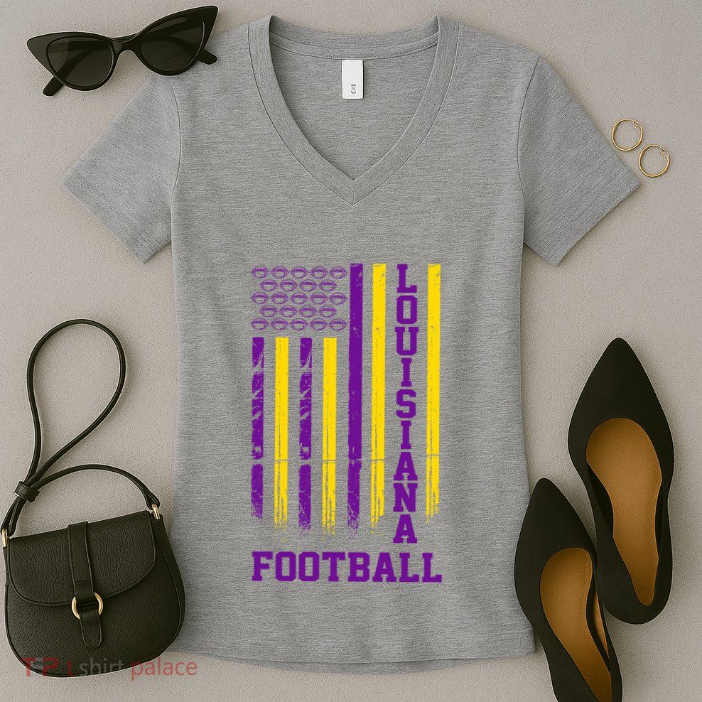 Louisiana Football Fan American Flag Women's V-Neck T-Shirt