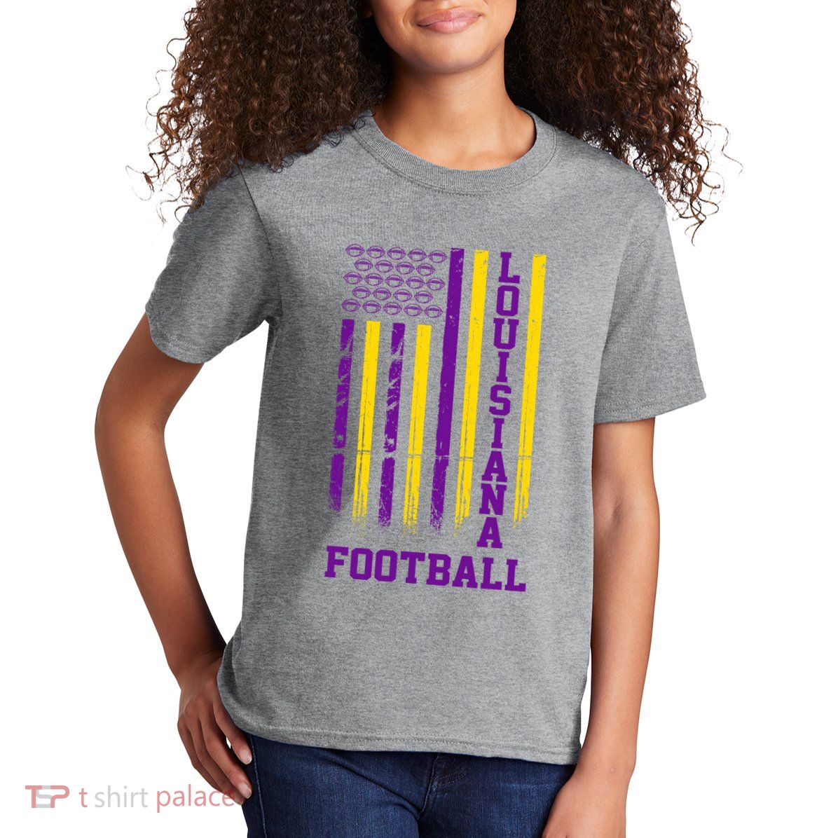 Louisiana Football Fan American Flag Kids T-Shirt