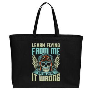 Learn Flying From Me Funny Pilots Airplane Aviation Graphic Gift Cotton Canvas Jumbo Tote