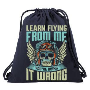 Learn Flying From Me Funny Pilots Airplane Aviation Graphic Gift Drawstring Bag