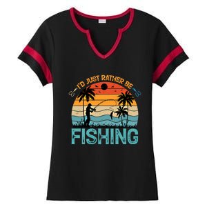 Lucky Fishing Funny Quote I'd Just Rather Be Fishing Great Gift Ladies Halftime Notch Neck Tee