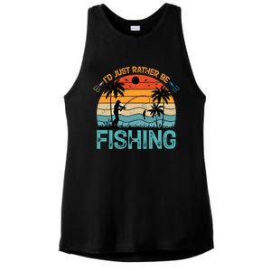 Lucky Fishing Funny Quote I'd Just Rather Be Fishing Great Gift Ladies PosiCharge Tri-Blend Wicking Tank