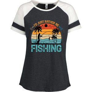 Lucky Fishing Funny Quote I'd Just Rather Be Fishing Great Gift Enza Ladies Jersey Colorblock Tee