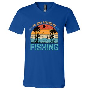 Lucky Fishing Funny Quote I'd Just Rather Be Fishing Great Gift V-Neck T-Shirt