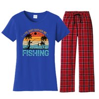 Lucky Fishing Funny Quote I'd Just Rather Be Fishing Great Gift Women's Flannel Pajama Set