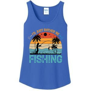 Lucky Fishing Funny Quote I'd Just Rather Be Fishing Great Gift Ladies Essential Tank