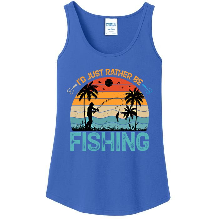 Lucky Fishing Funny Quote I'd Just Rather Be Fishing Great Gift Ladies Essential Tank