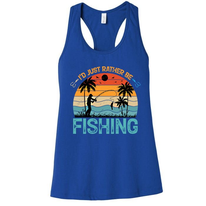 Lucky Fishing Funny Quote I'd Just Rather Be Fishing Great Gift Women's Racerback Tank