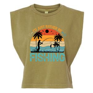 Lucky Fishing Funny Quote I'd Just Rather Be Fishing Great Gift Garment-Dyed Women's Muscle Tee