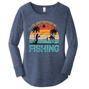 Lucky Fishing Funny Quote I'd Just Rather Be Fishing Great Gift Women's Perfect Tri Tunic Long Sleeve Shirt