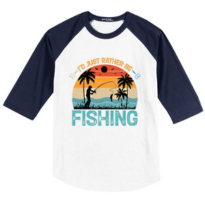 Lucky Fishing Funny Quote I'd Just Rather Be Fishing Great Gift Baseball Sleeve Shirt