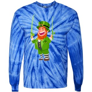 Leprechaun Fishing Funny St Patricks Day Funny Gift Tie-Dye Long Sleeve Shirt