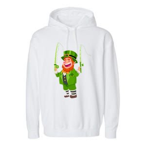 Leprechaun Fishing Funny St Patricks Day Funny Gift Garment-Dyed Fleece Hoodie