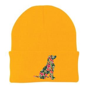 Labrador Flower Funny Dog Silhouette Floral Gifts Knit Cap Winter Beanie