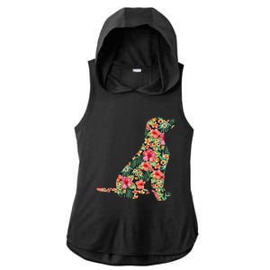 Labrador Flower Funny Dog Silhouette Floral Gifts Ladies PosiCharge Tri-Blend Wicking Draft Hoodie Tank