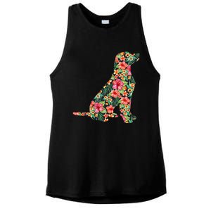 Labrador Flower Funny Dog Silhouette Floral Gifts Ladies PosiCharge Tri-Blend Wicking Tank