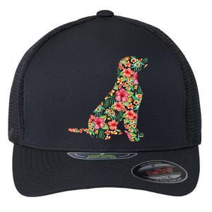 Labrador Flower Funny Dog Silhouette Floral Gifts Flexfit Unipanel Trucker Cap