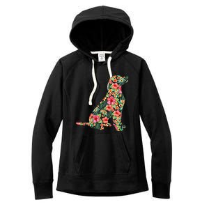 Labrador Flower Funny Dog Silhouette Floral Gifts Women's Fleece Hoodie