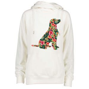 Labrador Flower Funny Dog Silhouette Floral Gifts Womens Funnel Neck Pullover Hood