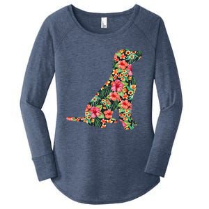 Labrador Flower Funny Dog Silhouette Floral Gifts Women's Perfect Tri Tunic Long Sleeve Shirt