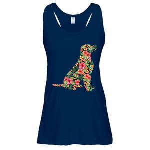 Labrador Flower Funny Dog Silhouette Floral Gifts Ladies Essential Flowy Tank