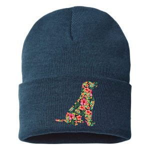 Labrador Flower Funny Dog Silhouette Floral Gifts Sustainable Knit Beanie