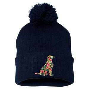 Labrador Flower Funny Dog Silhouette Floral Gifts Pom Pom 12in Knit Beanie