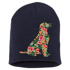 Labrador Flower Funny Dog Silhouette Floral Gifts Short Acrylic Beanie