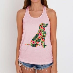 Labrador Flower Funny Dog Silhouette Floral Gifts Women's Knotted Racerback Tank