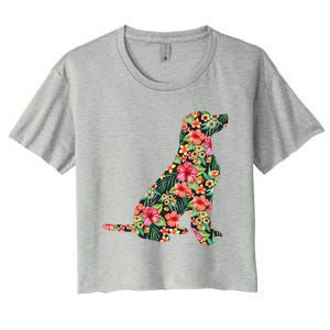 Labrador Flower Funny Dog Silhouette Floral Gifts Women's Crop Top Tee