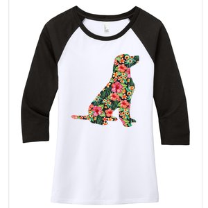 Labrador Flower Funny Dog Silhouette Floral Gifts Women's Tri-Blend 3/4-Sleeve Raglan Shirt