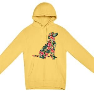 Labrador Flower Funny Dog Silhouette Floral Gifts Women Men Premium Pullover Hoodie