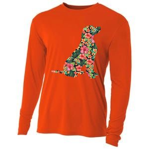 Labrador Flower Funny Dog Silhouette Floral Gifts Women Men Cooling Performance Long Sleeve Crew