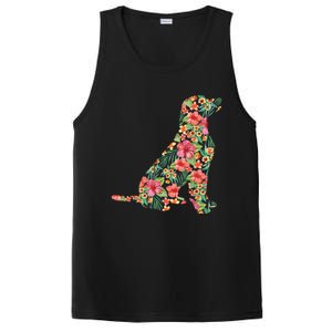 Labrador Flower Funny Dog Silhouette Floral Gifts Women Men PosiCharge Competitor Tank